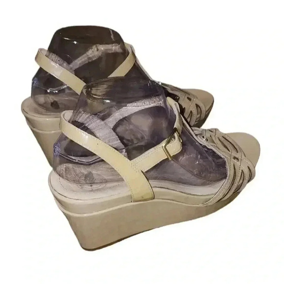 Nurture Natural Leather T-Strap Wedge Platform Sandal Heels 9 Flaw - Picture 3 of 9